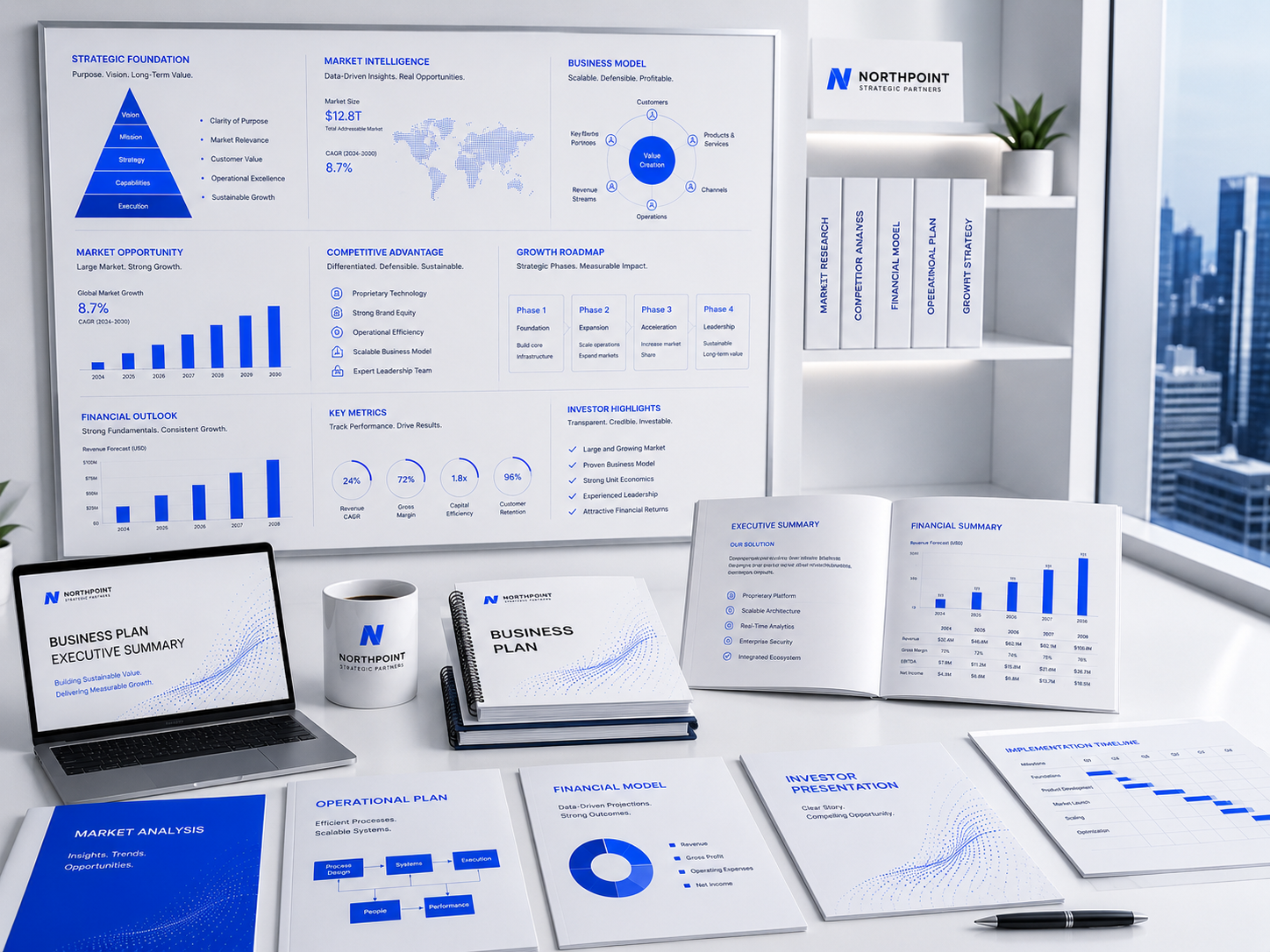 After business plan showing a comprehensive professional strategic document