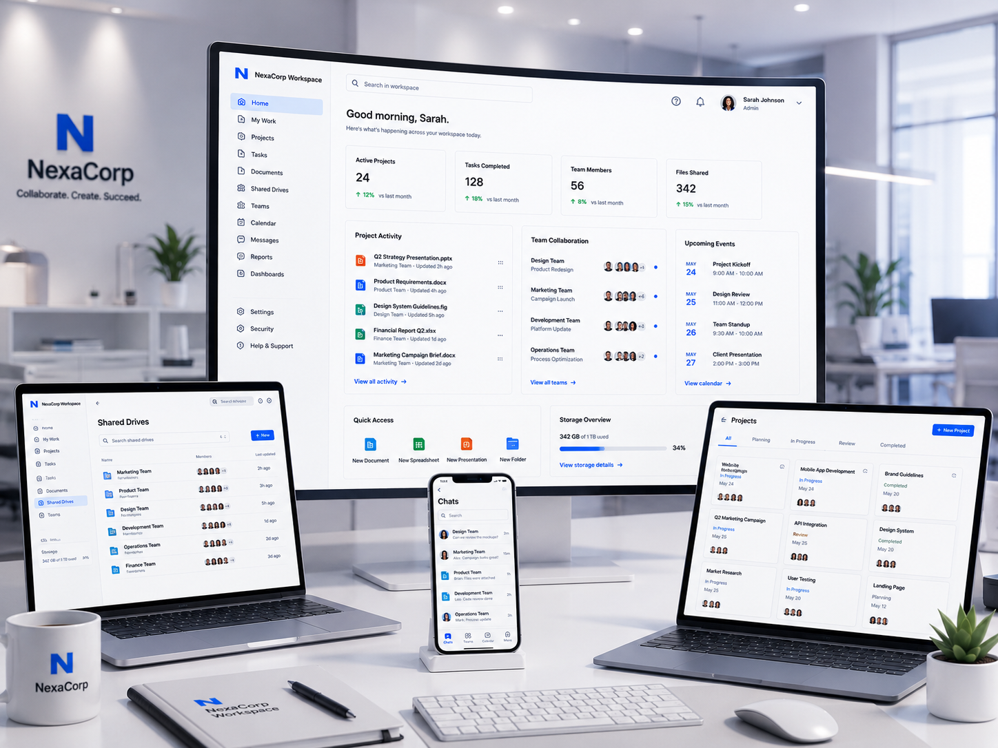 After digital workspace showing organized cloud collaboration environment