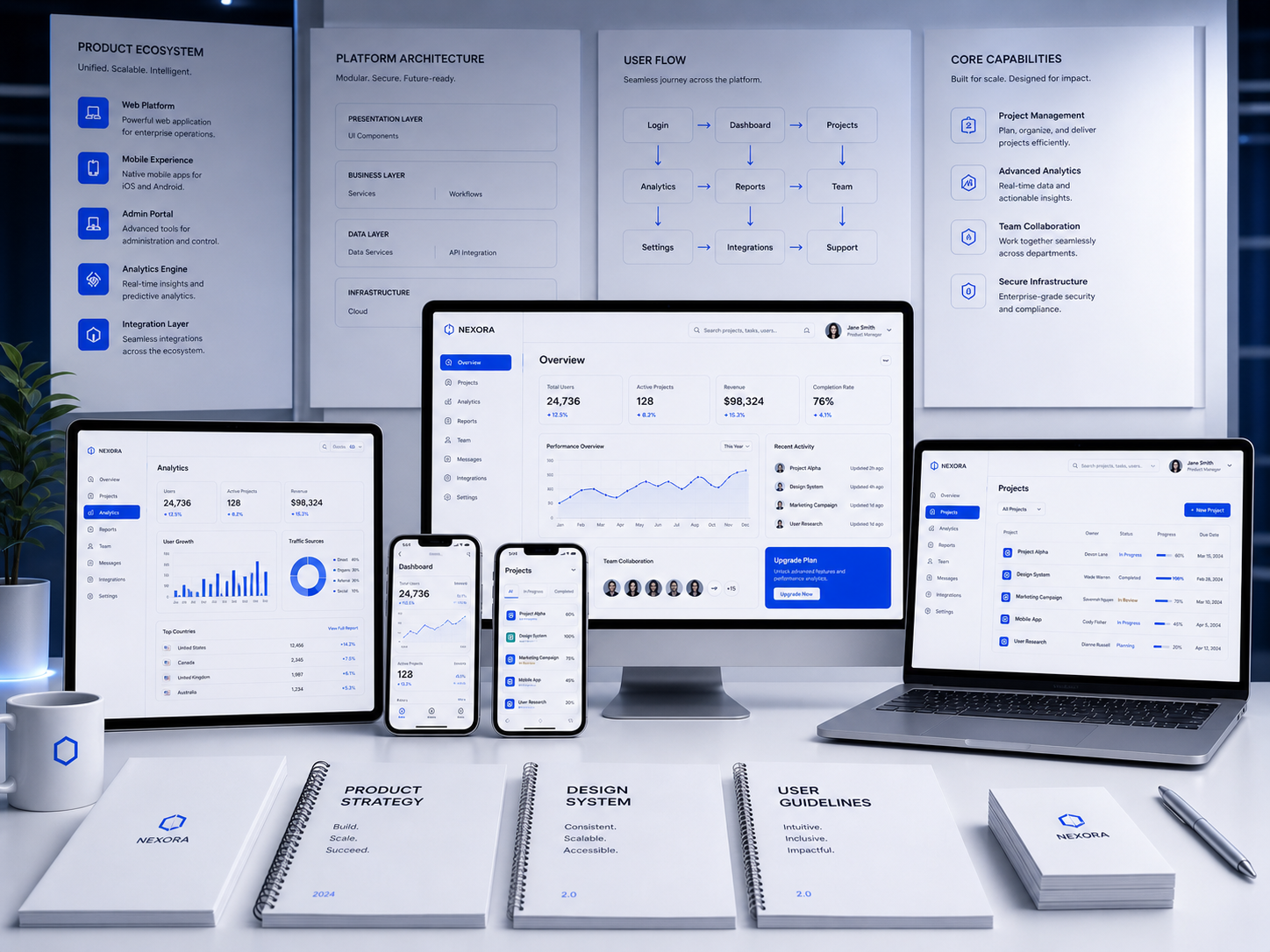 After marketplace UI/UX showing a balanced platform where every user type thrives