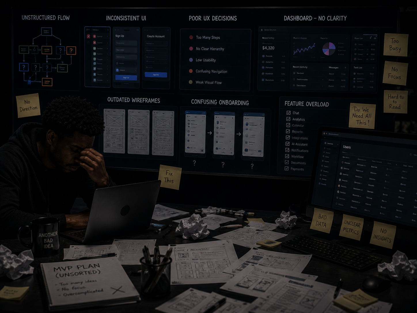 Before MVP UI/UX showing concept without interface design