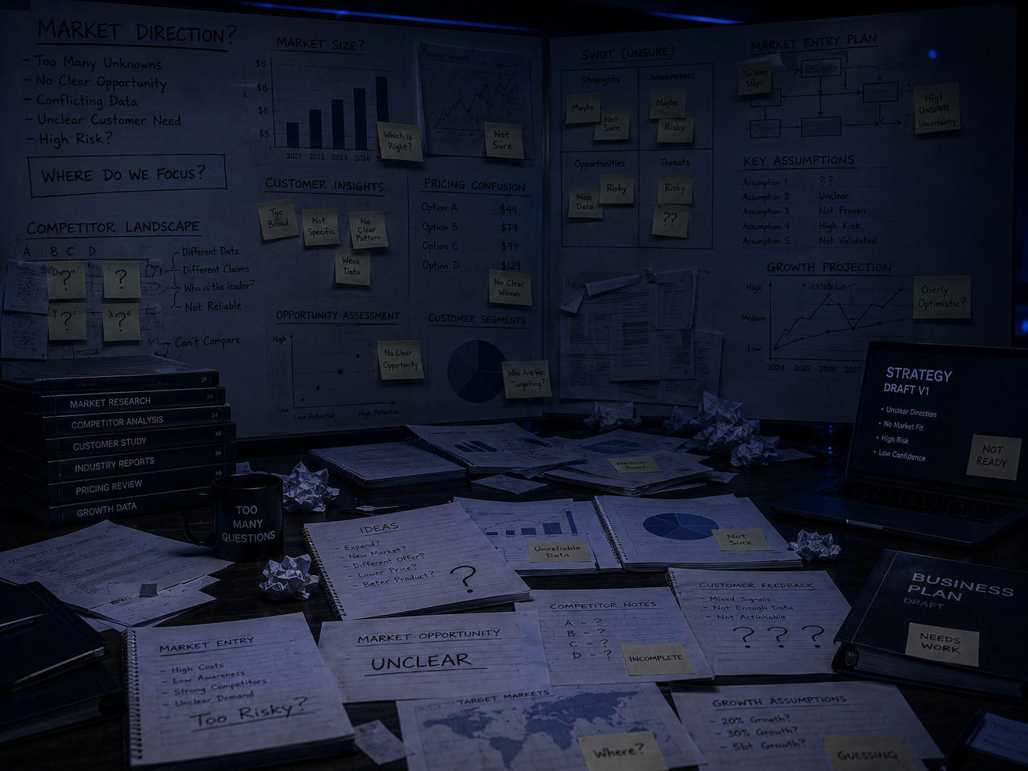 Before market research showing assumptions-based business decisions