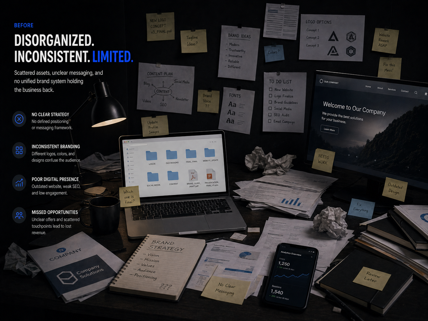 Before digital brand implementation showing inconsistent digital presence